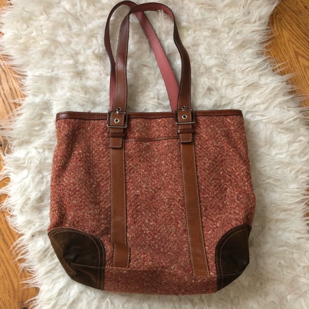 RARE Coach hamptons herringbone tweed tote bag